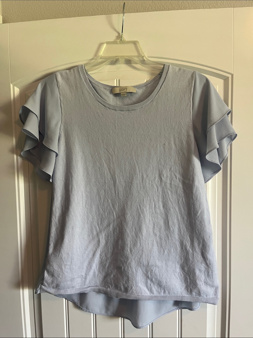 LOFT Light Blue Ruffle Sleeve Top